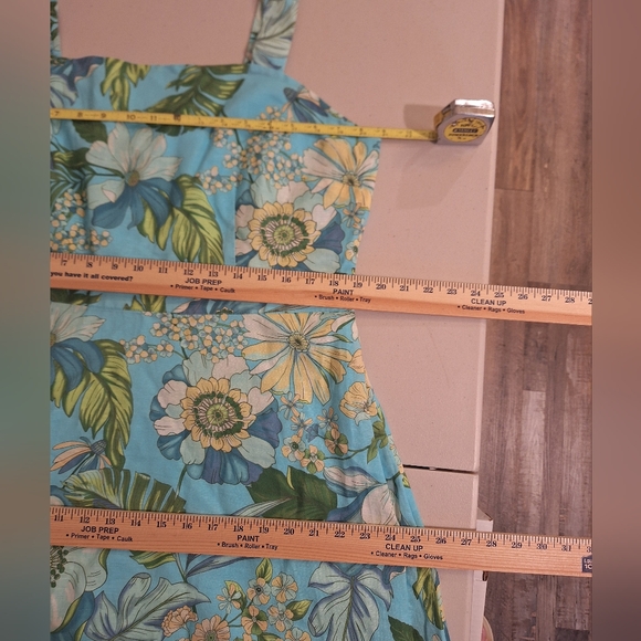 Talbots Petite Linen Tropical Botanical Midi Dress Sleevels Lined Blue Green 16P - Picture 14 of 16